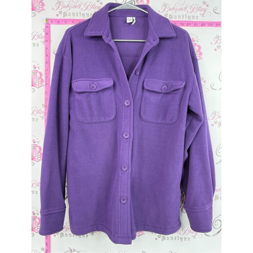 twik button up long sleeve fleece Purple Button-Front Fleece Shirt Jacket